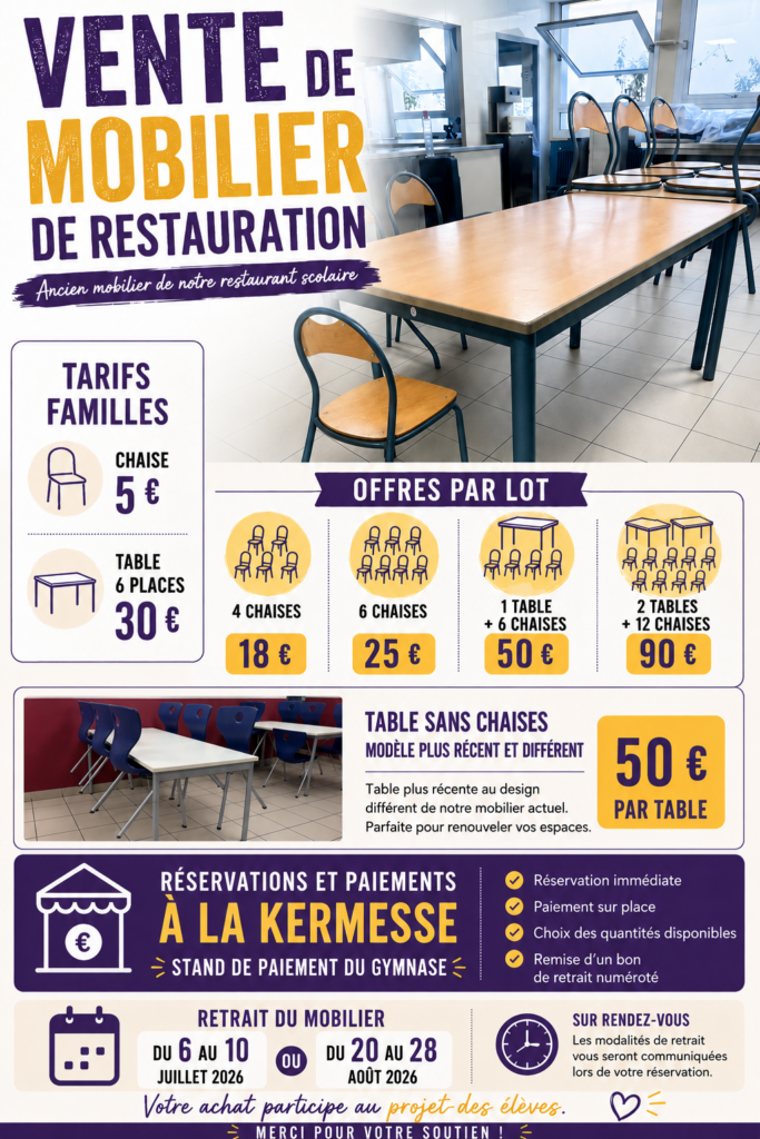 Une seconde vie pour le mobilier de notre restaurant scolaire !